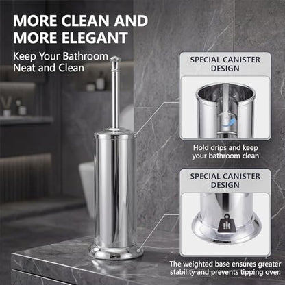 Stainless Steel Toilet Bowl Brush and Holder Set for Bathroom Long Handle - color: Chrome