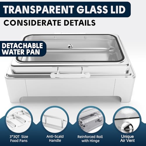 Electric Chafing Dish, 3 x 3QT Buffet Warmer with Glass Lids - size: 606-Triple Pan