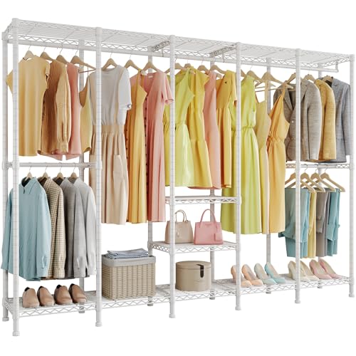 Higeego H5 Clothing Rack for Hanging Clothes, Heavy Duty Closet Rack, White - color: White