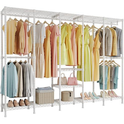 Higeego H5 Clothing Rack for Hanging Clothes, Heavy Duty Closet Rack, White - color: White