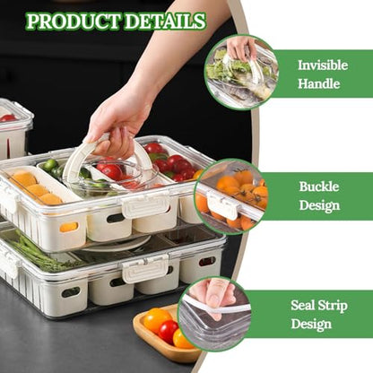 2 Pcs Salad Bar Containers for Fridge with Lid, Fruit Storage Veggie Tray - color: 4 Colanders-2 Pack