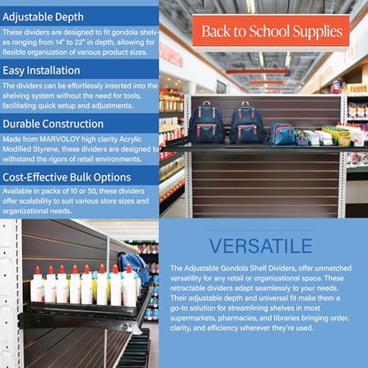 Black Extendable Adjustable Depth Gondola Shelf Dividers for Shelves 14" to 22" D, 50 Pack - size: 50 Pack