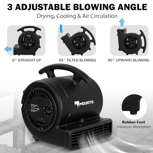 MOUNTO 1/4hp 1000CFM 2 Speed Air Mover Carpet Dryer Floor Fan Cooling Fan (Black) - color: Black