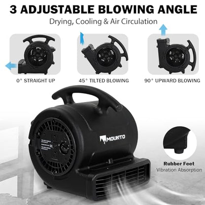 MOUNTO 1/4hp 1000CFM 2 Speed Air Mover Carpet Dryer Floor Fan Cooling Fan (Black) - color: Black