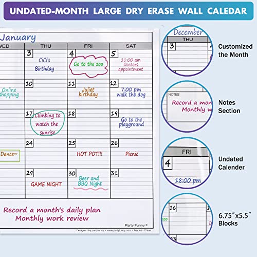 Large Dry Erase Calendar for Wall, 38x50 - color: No Magnetic