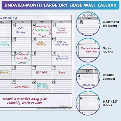 Large Dry Erase Calendar for Wall, 38x50 - color: No Magnetic