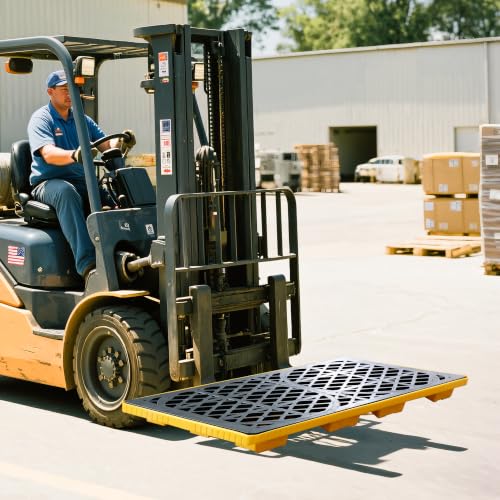 Modular 2 Drum Spill Pallet, 48x24x4 Inch, 2000 lbs Capacity, Heavy-Duty Forkliftable Containment Tray for Industrial Oil & Chemical - size: 48x24x4in