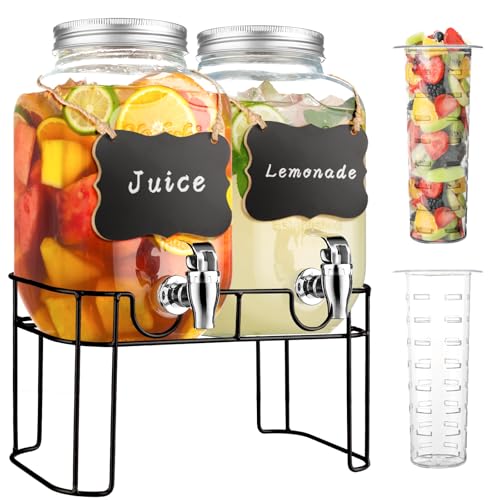 1 Gallon Glass Drink Dispensers For Parties，Lemonade Beverage Dispenser With Stand And Spigot For BBQ, Picnic, Party,Laundry Detergent Dispenser - size: 1 Gallon Double With Stand