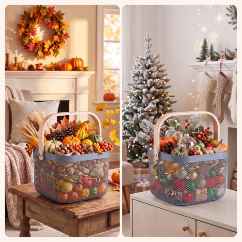 Roshtia 6 Pcs Metal Mesh Basket with Handle Garden Basket for Picking Fruit - color: Blue, size: 9.65 x 9.65 x 7.09 Inch