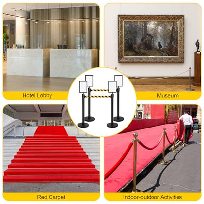 Therwen 8 Pcs Crowd Control Stanchions 8.2ft Red Retractable Belt - size: Black