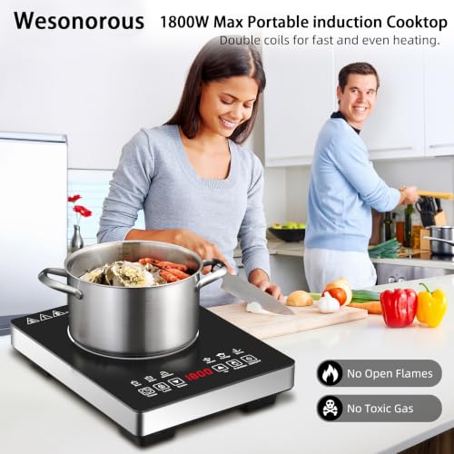 Single Burner Induction Cooktop,Hot Plate with 6 Cooking Modes, portable cooktop with LCD touch control,9 Levels &3H Timer,1800W 110V Portable induction Cooktop - size: single burner induction cooktop
