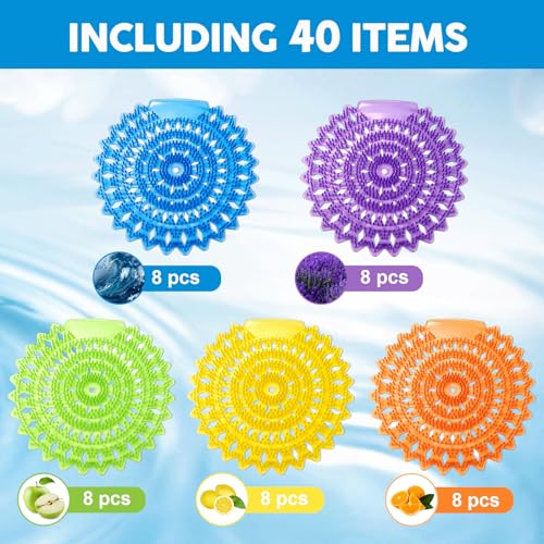40 Packs Urinal screens deodorizer,3D anti-splash odor protection urinal cakes for men bathroom，toilet splash guard for men，five scents urinal mats (40)