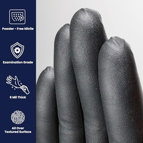 Adenna SHADOW Disposable Nitrile Gloves – 6 Mil, Medical Grade, Textured Grip, Powder Free, Black - size: X-Large (Pack of 90)
