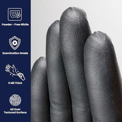 Adenna SHADOW Disposable Nitrile Gloves – 6 Mil, Medical Grade, Textured Grip, Powder Free, Black - size: Small (Case of 1000)
