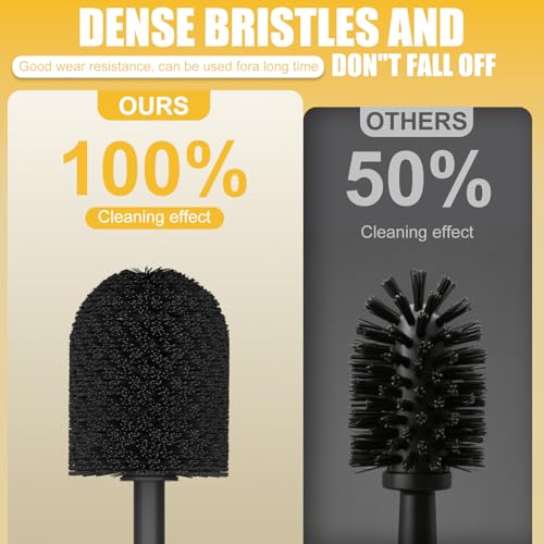 BESy Toilet Brush and Holder, Toilet Cleaner Bowl Set with Two Brush with Extra Long Handle, Durable Bristles Toilet Scrubber and Covered Holder, Drip-Proof Stainless Steel Matte Black - color: Matte Black