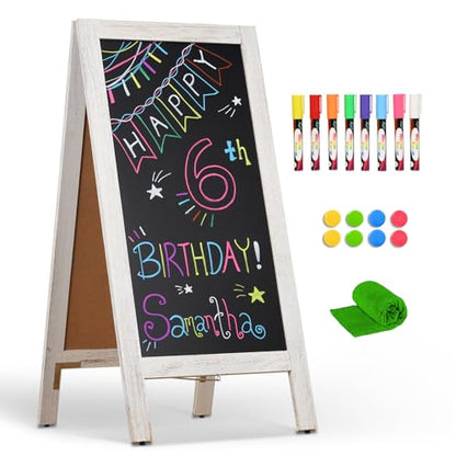 4 THOUGHT A-Frame Double-Sided Magnetic Chalkboard 40"x20", Rustic White - color: Rustic White
