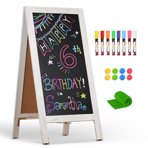 4 THOUGHT A-Frame Double-Sided Magnetic Chalkboard 40"x20", Rustic White - color: Rustic White