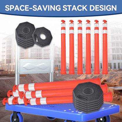 42" Traffic Delineator Posts, Tall Safety Traffic Cones with Reflective Collars and Weighted Base for Construction, Road Work, Parking Lot Control (6 Packs)