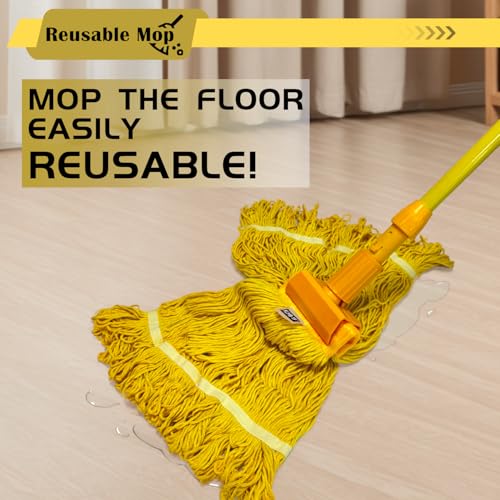 Heavy Duty Wet Industrial Cleaning Mop Head – 21 oz Yellow mop Head Replacement Cotton Washable Industrial mop Heads Heavy Duty for Commercial & Home Cleaning（Yellow） - color: Yellow, size: 5 Pack