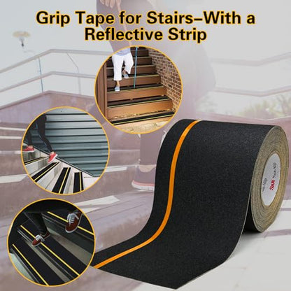 S&X Anti Slip Tape 6in x 60ft Grip Tape for Stairs & Ramps, Reflective - color: Black/Reflective, size: 6" X 60'