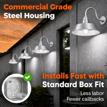 14in. Galvanized Finish Outdoor Gooseneck Barn Light, 5000K Cool White - color: Galvanized (1 Pack), size: 22 in Gooseneck Arm