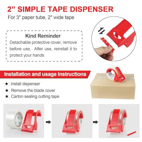 BOMEI PACK Brown Packing Tape with Dispenser, 2.4 Mil 1.88 Inch x 60 Yards, 3 Refills Rolls Packaging Tape for Moving, Shipping and Storage
