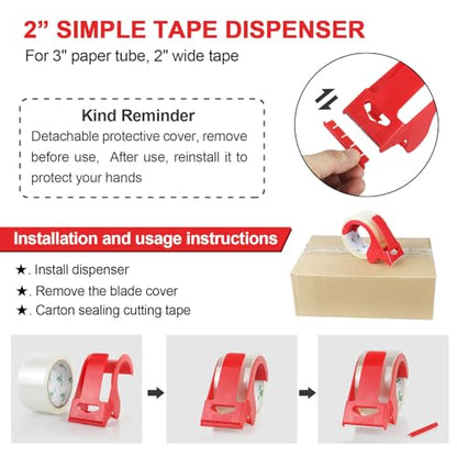 BOMEI PACK Brown Packing Tape with Dispenser, 2.4 Mil 1.88 Inch x 60 Yards, 3 Refills Rolls Packaging Tape for Moving, Shipping and Storage