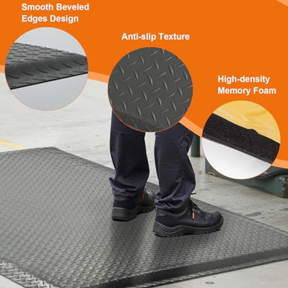 Nisorpa Anti Fatigue Mats Industrial 3' x 5' Ergonomic Standing Mat 15/16" Extra Thick Heavy Duty Commercial Diamond Plate Support Shop Floor Mat for Leg & Back Pain,Grey - size: 3' x 5'