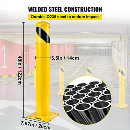Happybuy Safety Bollard, 48" Steel Bollard Post, 5.5" Diameter, Yellow Powder-Coated Steel, Includes 8 Anchor Bolts, Ideal for Traffic-Sensitive Areas