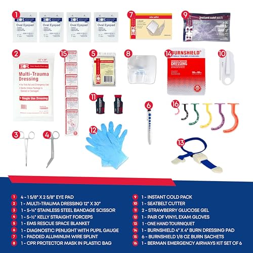 First Responder Trauma First Aid Kit Bag – Fully Stocked Emergency Medical Kit for Workplace, Vehicle & Home – OSHA & ANSI Compliant – Portable – Orange