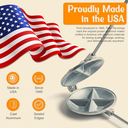 Tid Bit Handheld Sandwich Maker, Portable Sandwich Grill & Panini Press, Cast Aluminum Pie Iron, Retro 1945 Stovetop & Campfire Toaster for Hot Sandwiches, Pies, Paninis, RV & Camping - size: Tid-bid