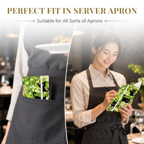 Server Book,7 Pocket Zipper Organizer,Server Books for Waitress - color: Black Cat