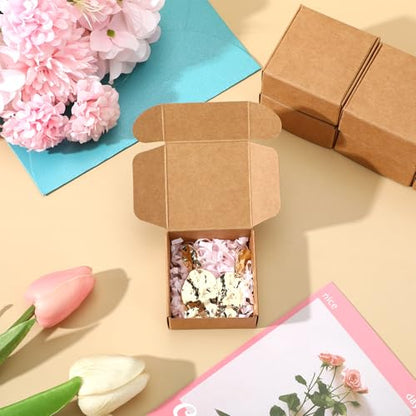 HekouJiub 100 Pcs Mini Cardboard Boxes, 2.16" x 2.16" x 1" Small Gift Boxes Brown Kraft Paper Packaging Boxes Foldable Shipping Box for Jewelry, Art Crafts, Small Business Packing, Party Favors - color: Brown
