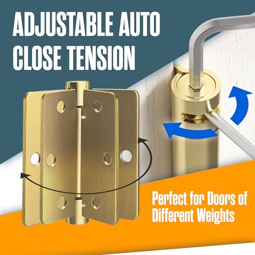 Self Closing Door Hinges, Auto Closing Hinge, 3.5"x3.5", 2 PK, Satin Brass - color: Satin Brass Finish, size: 3.5 Inch, 1/4 Radius