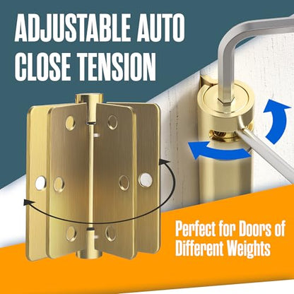 Self Closing Door Hinges, Auto Closing Hinge, 3.5"x3.5", 2 PK, Satin Brass - color: Satin Brass Finish, size: 3.5 Inch, 1/4 Radius