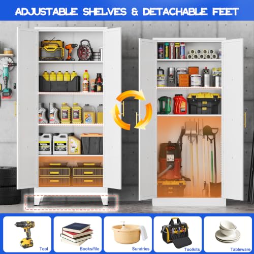 GAIOUS 71" Tall Kitchen Pantry Cabinet,Metal Storage Cabinet White Cupboard - color: White, size: 14.3"D x 28.7"W x 71"H