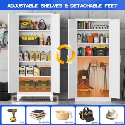 GAIOUS 71" Tall Kitchen Pantry Cabinet,Metal Storage Cabinet White Cupboard - color: White, size: 14.3"D x 28.7"W x 71"H
