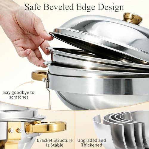 Chafing Dishes for Buffet, 4 Pack 7.5QT Round Chafing Dish Buffet Set - color: 7.5 QT Gold & Silver