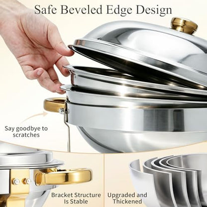 Chafing Dishes for Buffet, 4 Pack 7.5QT Round Chafing Dish Buffet Set - color: 7.5 QT Gold & Silver