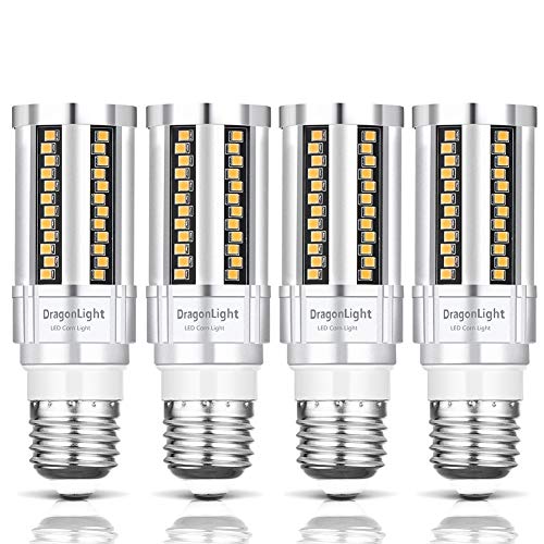 DragonLight 15W Super Bright Corn LED Light Bulbs Fanless(150 Watt Equivalent) - 3000K Warm White 1,800 Lumens E26 Base LED Lamp for Residential and Commercial Lighting, Pack of 4