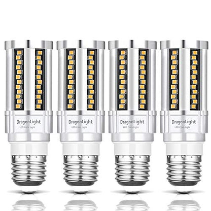 DragonLight 15W Super Bright Corn LED Light Bulbs Fanless(150 Watt Equivalent) - 3000K Warm White 1,800 Lumens E26 Base LED Lamp for Residential and Commercial Lighting, Pack of 4