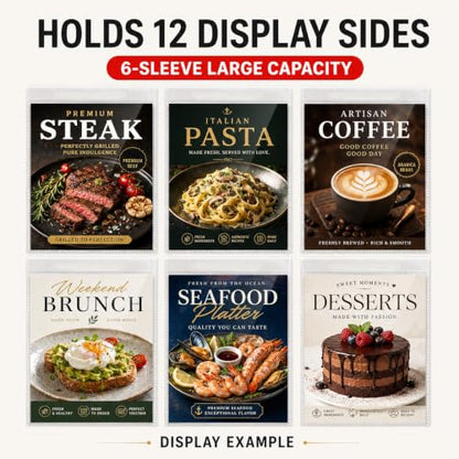 2Pcs Flip Menu Holder, with 6 Pages Sleeve, Removable Pages, 5.5" X 8.5" Table Sign Display Stand, with Wooden Base, Rotating Poster Rack, for Photo, Restaurant, Job Fair - size: Beechwood Color-5.5X8.5"-2pcs