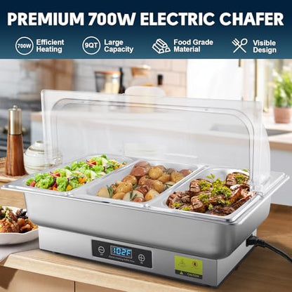 Electric Chafing Dish Buffet Server with Button Panel Control - size: 604-Triple Pan