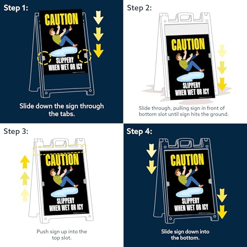 Caution Slippery When Wet Or Icy Folding Floor Sign, 18x24 Inches, Portable A Frame, Made in USA by My Sign Center - size: 18x24 Plastic