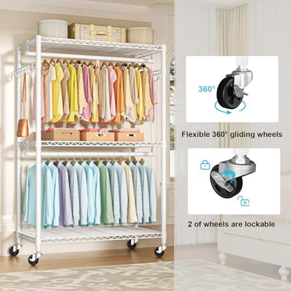 FUTASSI P1 Plus Rolling Clothes Rack, 22mm Diameter Heavy Duty Garment Rack - color: White, size: P1 Plus