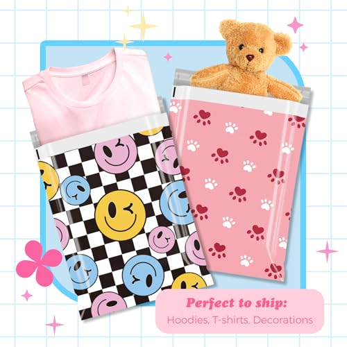 Fuxury Poly Mailers 10x13" 50pcs,Cute Shipping Bag for Clothes,Checkerboard - color: Smile Face, size: 10x13" 50pcs