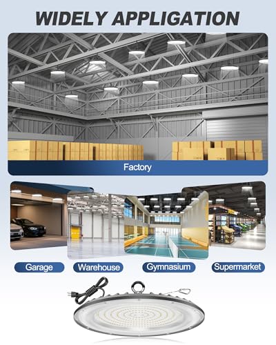 10Pack 200W Super Bright UFO LED High Bay Light, 5000K 30000LM AC100-277V Commercial High Bay LED Shop Lights IP65 with 5ft US Plug for Warehouse Workshop Barn Garage - size: 200W 10PACK