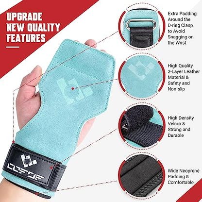 Weight Lifting Wrist Strap, Double-Layer Leather for Deadlift Powerlifting - color: Lake Blue
