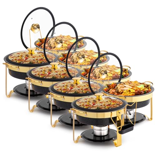 ROVSUN 6QT Chafing Dishes for Buffet 8 Pack, [Game Changer Maifanite-Coated] Chafing Dish Buffet Set, [Unique Black & Gold Color] Chafers and Buffet Warmers Sets with Lid Holder for Party Wedding - color: Black-gold