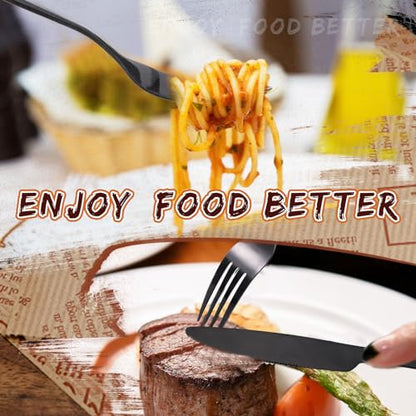 Nuenen 50 Pcs Stainless Steel Forks and Knives Black Silverware Set - color: Black, size: 7.1 x 1 Inch, 8.4 x 0.7 Inch